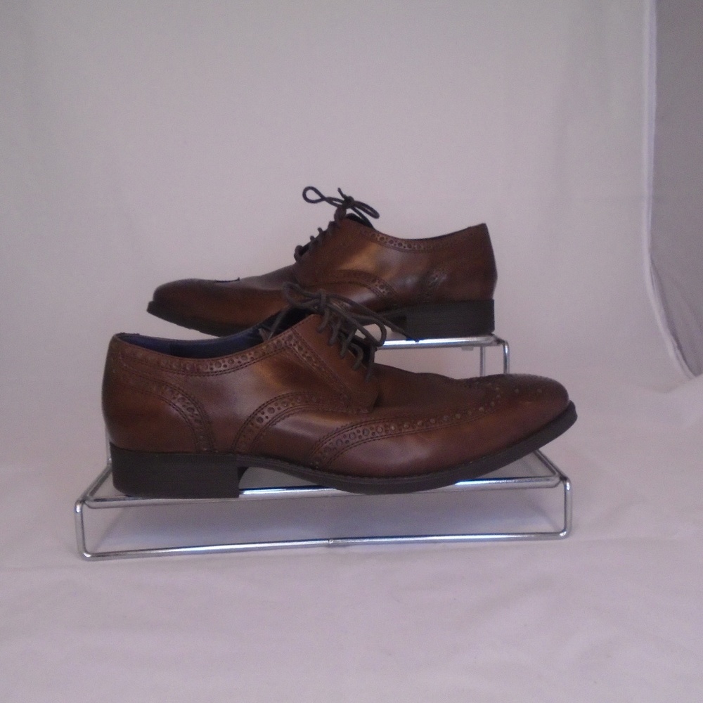 COLE HAAN MENS WINGTIP OXFORD BROWN LEATHER DRESS - Picture 3 of 8